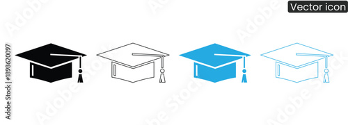 Versatile graduation cap icons for educational content and academic themes