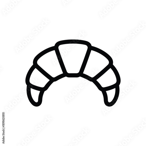 A simple black and white line drawing of a classic crescent shaped croissant