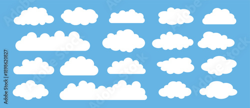 white cloud and blue sky vector set. cartoon clouds in flat design