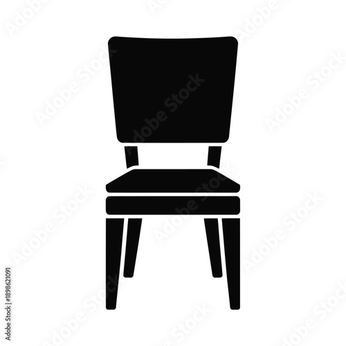 A simple black silhouette of a wooden dining chair with a cushioned seat