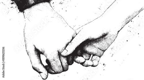 A drawing of two hands with fingers intertwined, holding each other tightly. This vector illustration, which you can use for Valentine's Day, can be used in any size for advertising, logos, and other 