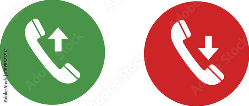 Vector icon set of phone call status symbols. Incoming, outgoing, answer, and decline communication signs for user interface and mobile application design isolated on white.