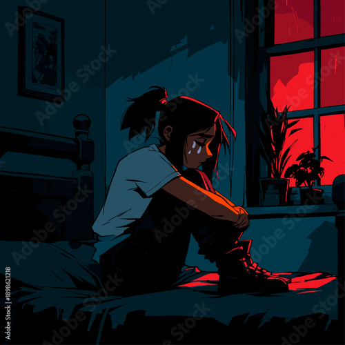 Sad Woman Sitting Alone in Silence