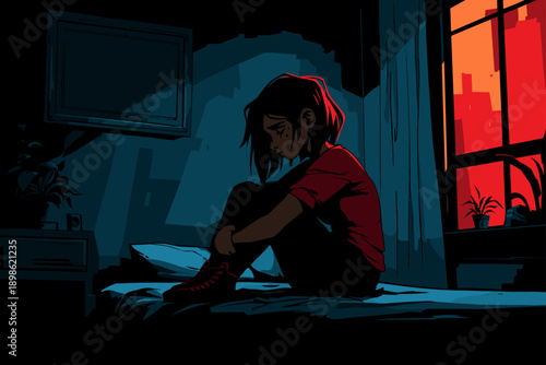 Sad Woman Sitting Alone in Silence