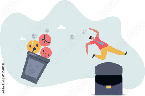 Get rid of work anxiety, stressed and unhappiness emotion, relax to gain happiness concep.life and employment of people.