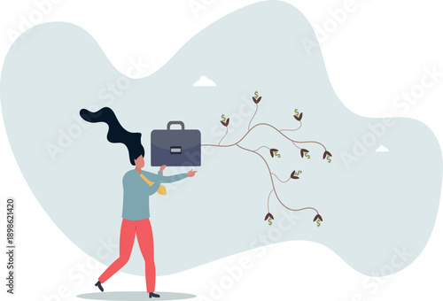 The concept of spring and business. Profits blossom like leaves.