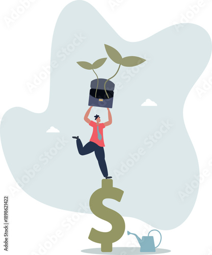 Green sprouts as a symbol of profit growth. Concept of spring and business.