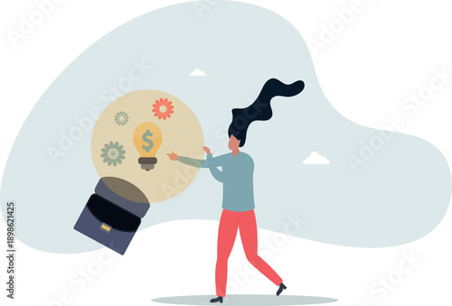 The businesswoman points to the idea of work and creativity.