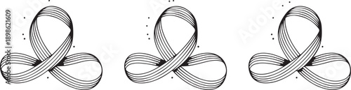 Mathematical illustration of trefoil knots in three different orientations Vector