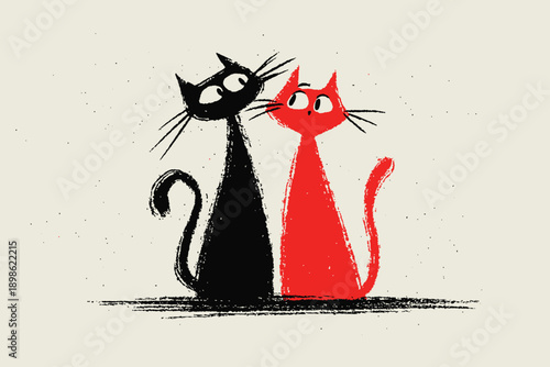 A cute kawaii doodle illustration of two cats in love. This vector illustration, perfect for Valentine's Day, can be used in any size for advertising, logos, and other projects.