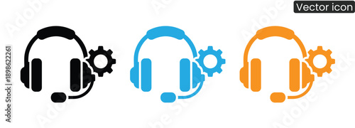 Vibrant headset icons with gear symbolizing customer support and tech innovation