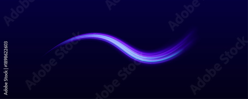 Twirling neon waves sweep across a digital night sky. Sparks ignite along curved trails. Abstract motion conveys rapid energy and speed. 