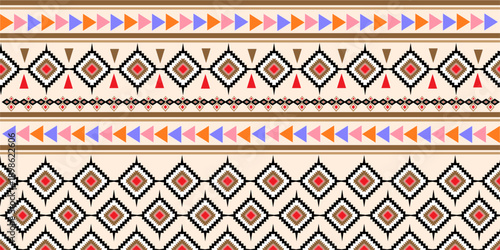 Geometric ehtnic oriental seamless pattern traditional design for background, carpet, wallpaper, clothing, wrapping, batik, fabric, vector, illustration, embroidery style