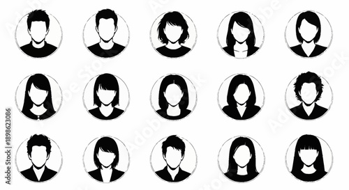 Collection of diverse anonymous user profile icons in black and white.