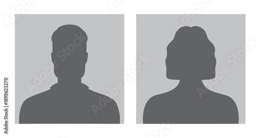 woman and man silhouette avatars or profile gray icon in square. male and female portraits, anonymous people icons square shape