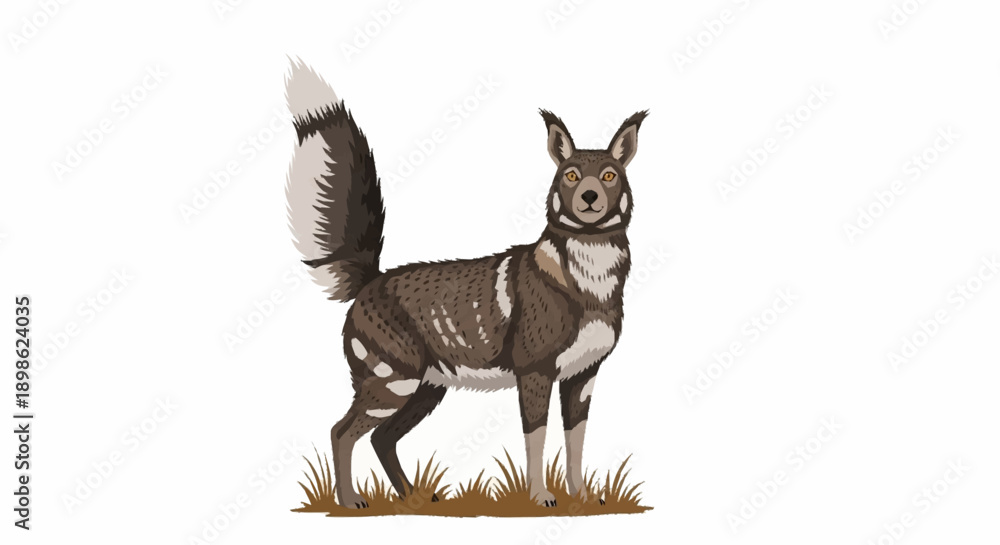 Fototapeta premium African Wild Dog Standing on Grass Illustration.