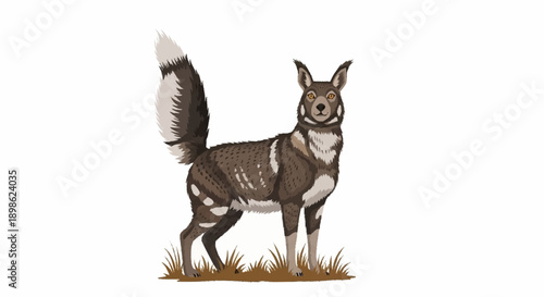African Wild Dog Standing on Grass Illustration.