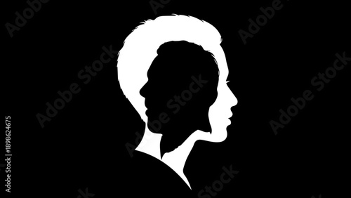 Conceptual Double Silhouette Illustration Representing Psychology Mental Health and Duality
