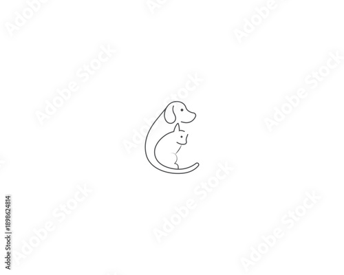 Dog and cat logo design template vector, line of pet logo design suitable for pet shop, store, cafe, business, hotel, veterinary clinic, Domestic animals vector illustration logotype, sign or symbol