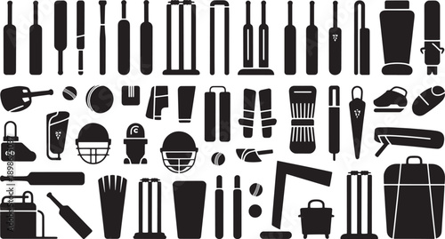 Collection of cricket equipment and accessories isolated on transparent background vector