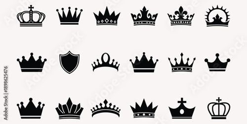 Crown icons set. Royal crown symbol collection. Crown symbol collection.  Royal crown set. Crown king mega icon set. Vector illustration