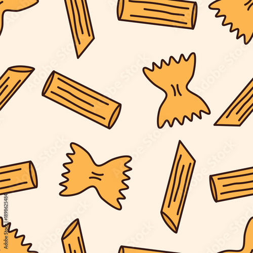 cute hand drawn different type of pasta italian traditional food seamless vector pattern background illustration