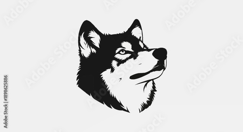 Black and white husky dog head illustration.