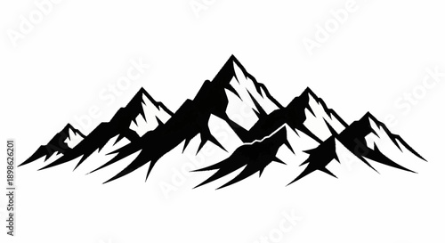 Black silhouette of majestic mountain range peaks.