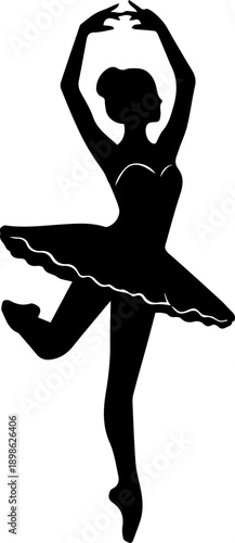 Ballerina Silhouette in Graceful Pose, Ballet Dancer, Elegant Movement, Black and White Vector, Performance Art