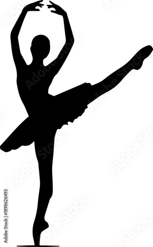Ballerina Silhouette in Elegant Arabesque Pose, Ballet Dancer on Gradient Background, Graceful Movement