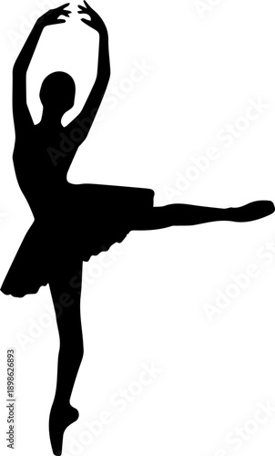 Isolated Black Silhouette of a Ballet Dancer in a Classic Arabesque Pose on Pointe