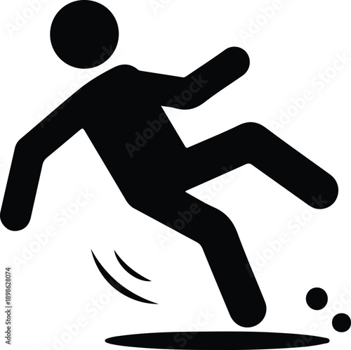 Black silhouette of a person kicking a ball, dynamic motion, isolated on transparent background
