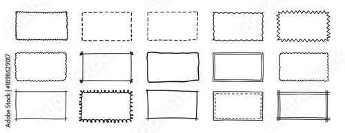 doodle hand drawn rectangle frames set. rectangle shape. Scribble pencil square empty text box. Line border design elements.