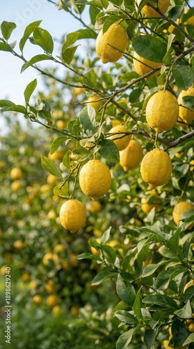 Wallpaper Mural Fresh Ripe Lemons Hanging on Tree in Orchard | Organic Lemon Farming, Citrus Fruit Agriculture Photography Torontodigital.ca
