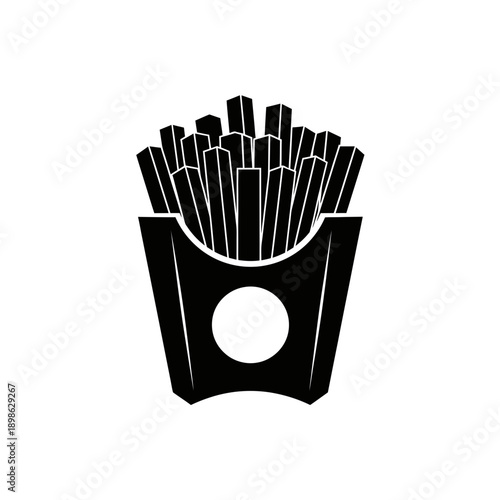 French Fries Silhouette Vector Icon Isolated Paper Container Snack Symbol on White Background for Fast Food Menu
