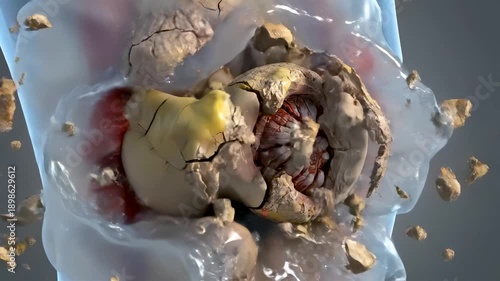 Cross Section View of the Human Knee Joint Showing Healthy Cartilage Motion Versus Osteoarthritis With Bone Grinding and Inflammation