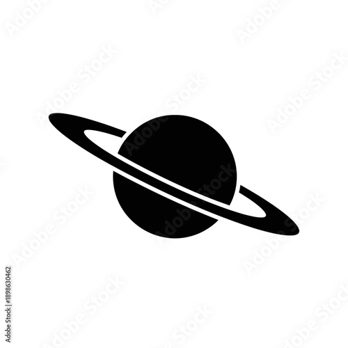 Planet Saturn Silhouette Vector Icon Isolated Ring System Galaxy Symbol on White Background for Space Design