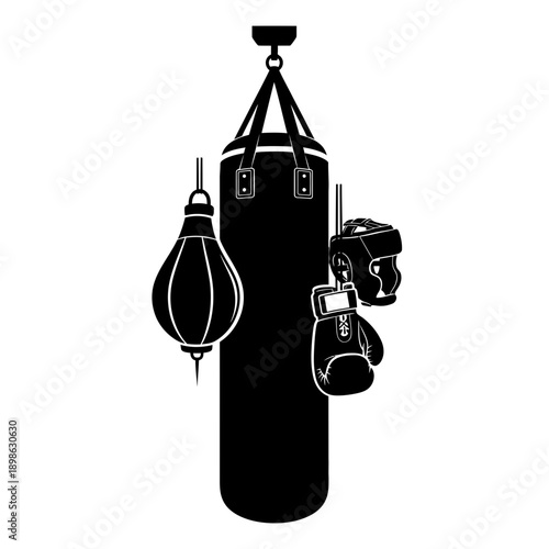 Punching Bag Silhouette Vector Icon Isolated Hanging Boxing Gear Symbol on White Background for Combat Sport Design