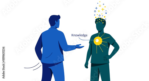Knowledge Transfer, Mentoring, and Inspiration Concept. Modern Flat Vector Illustration of Person Gaining Wisdom and Insight.