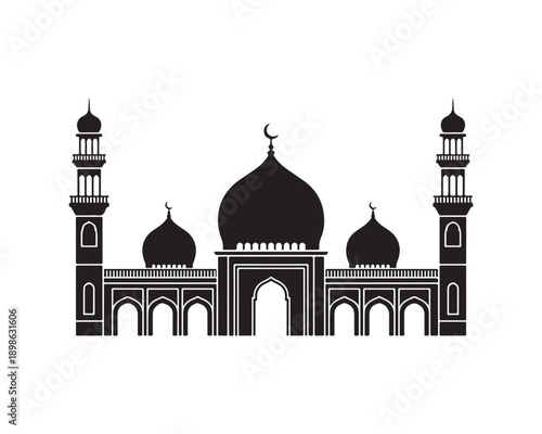 Taj Mahal vector illustration featuring a mosque style silhouette with iconic domes and minarets as a famous architectural landmark of Agra India