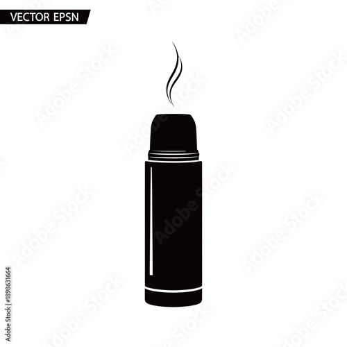 Thermos Flask Silhouette Vector Icon Isolated Vacuum Bottle Hot Drink Symbol on White Background for Travel Design