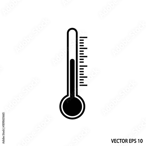 Thermometer Silhouette Vector Icon Isolated Temperature Scale Weather Tool Symbol on White Background for Science Design