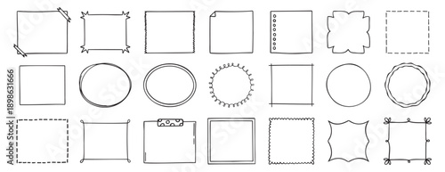Doodle thin line frame border set. abstract empty line shapes hand drawn style frames. 