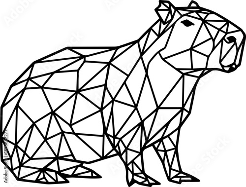 Geometric Low Poly Capybara Line Art Illustration, Modern Abstract Animal Wireframe Graphic