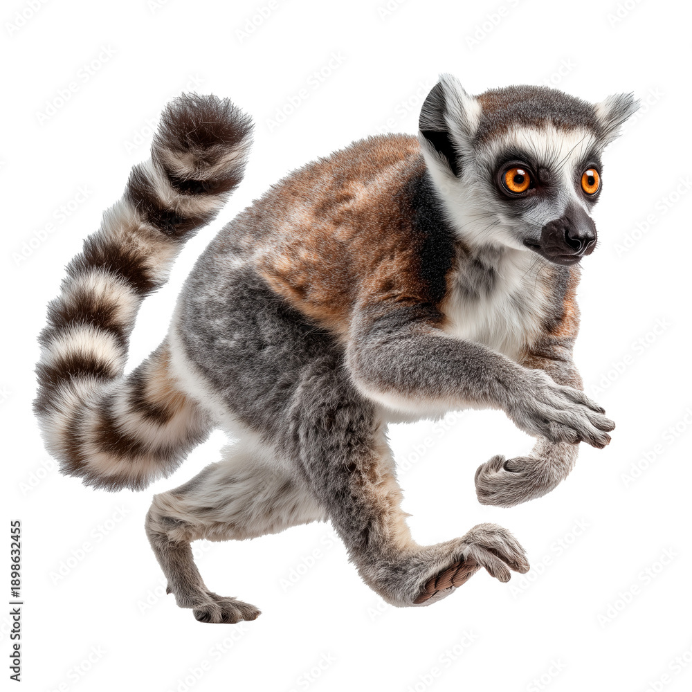 Naklejka premium Ring-tailed lemur runs through its habitat on wildlife protection day in March