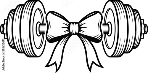 Dumbbell with a bow tie illustration in black and white fitness exercise