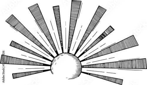 Hand Drawn Sunburst Illustration with Geometric Rays in Vintage Engraving Style