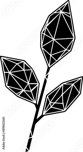 Abstract Geometric Leaf Branch Illustration with Low Poly Crystalline Style