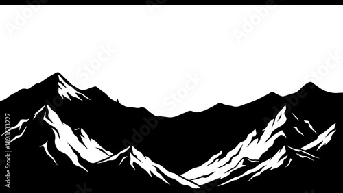 Layered Blue Mountain Range Illustration with Lone Pine Tree and Sun