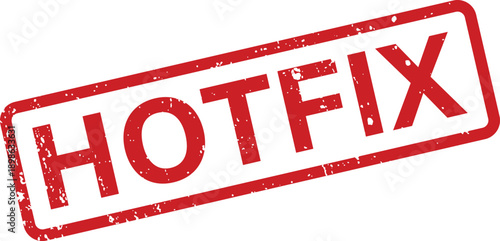 A distressed red rectangular grunge stamp clearly presents the technical word HOTFIX on a bright white background